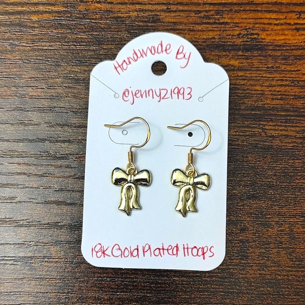 NEW! Jenny's Handmade Gold Bow Earrings 18k Gold Plated Hoops